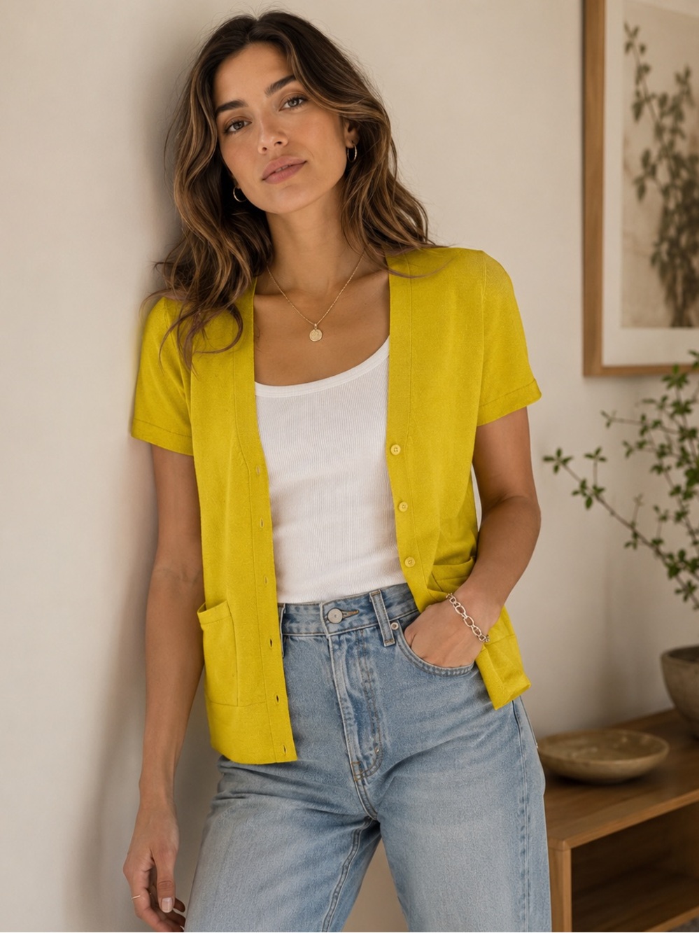 J.Crew 100% Italian Cashmere Short Sleeve Mustard Yellow Cardigan – Size S